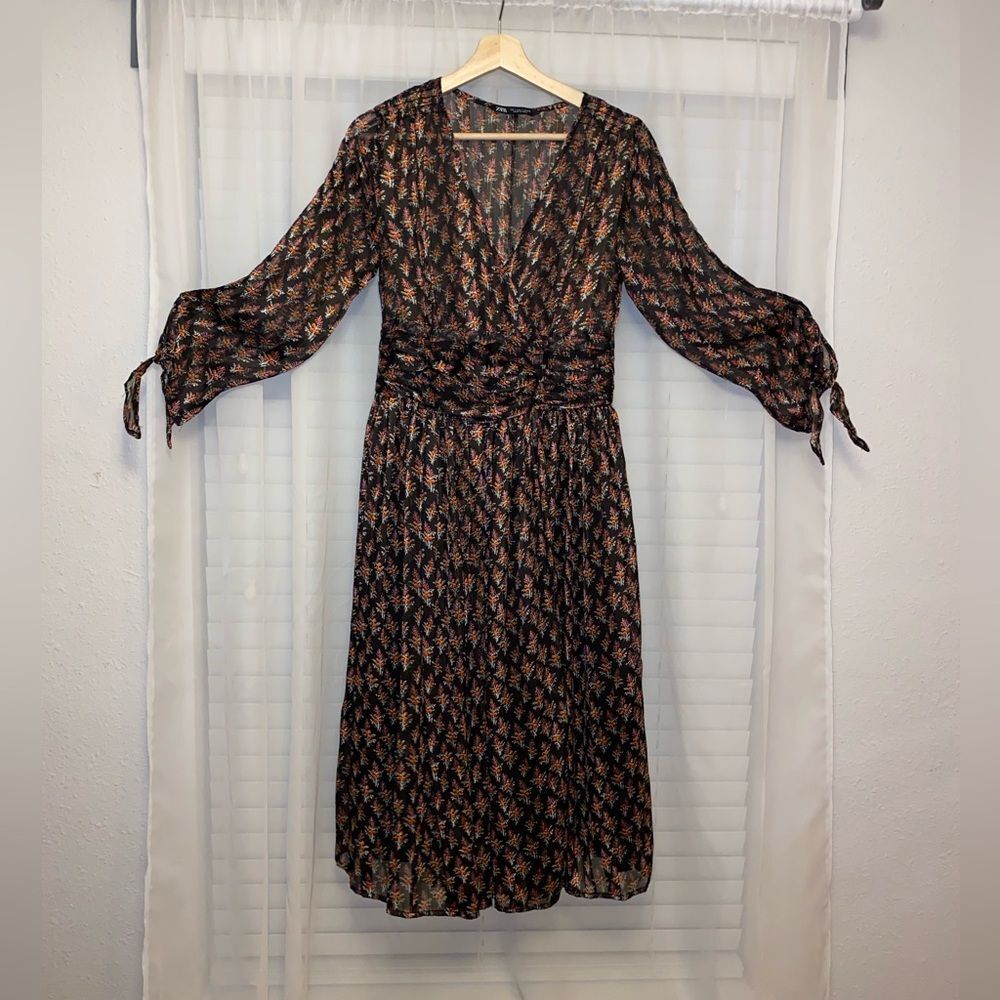 ZARA PRINTED MIDI DRESS MULTICOLORED FLORAL WRAP DRESS Small